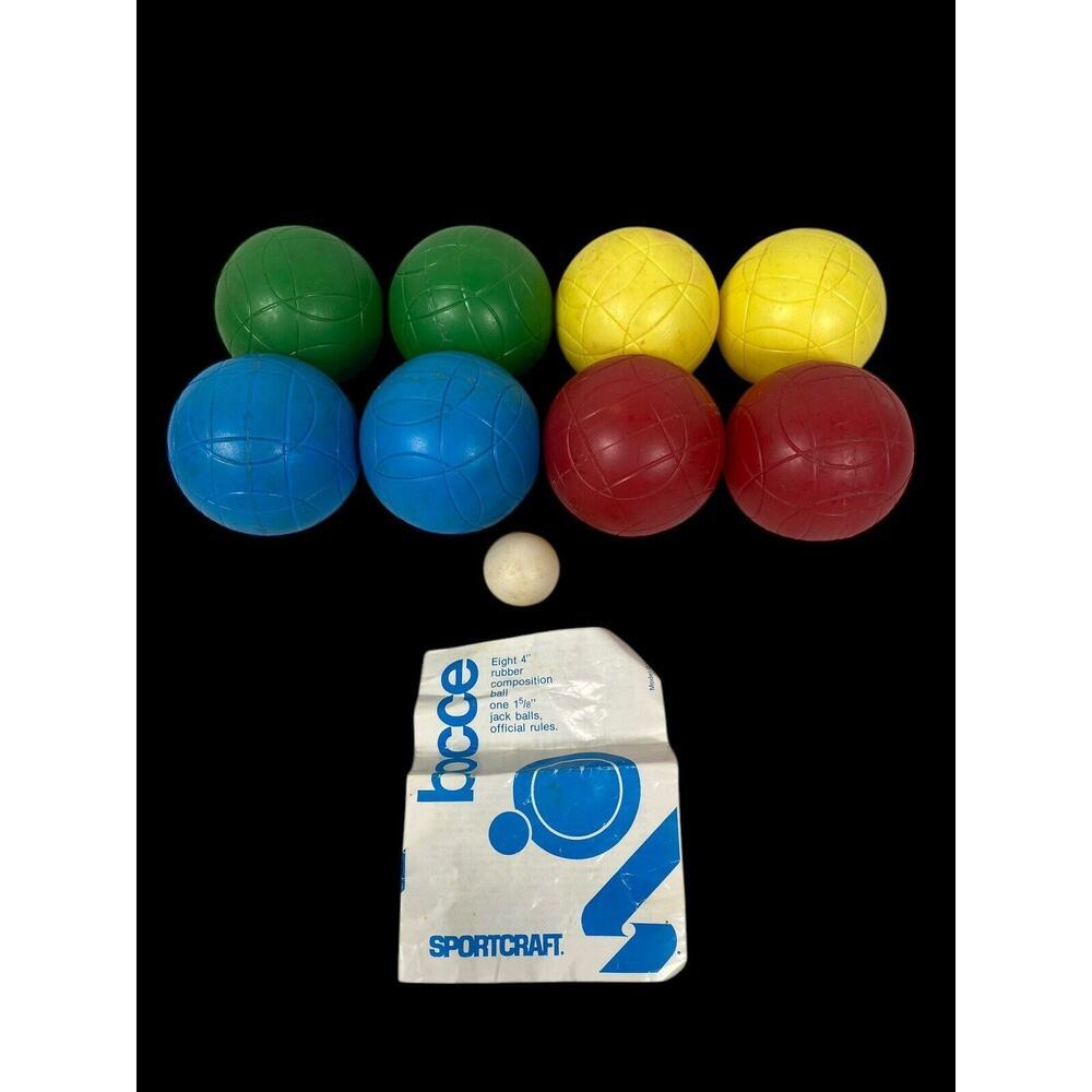 Sportcraft Bocce Ball Set 1980s 1981 Vintage Colorful Set 8 Rubber Composition